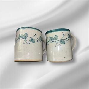 Great Bay Pottery Set of 2 Stoneware Handmade Coffee Mugs Country Farmhouse